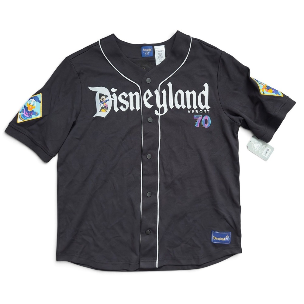 Disneyland 70th Anniversary Baseball Jersey Mickey Friends Black Adult Size L